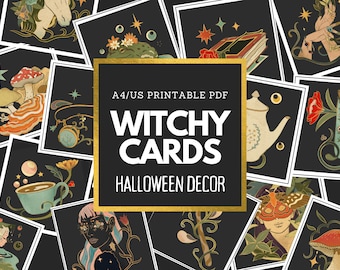 Printable Witchy Cards Halloween Table Decoration, PDF Printable Witchy Decor for Halloween Styling, Magical Mood Board, Vision Board 2023