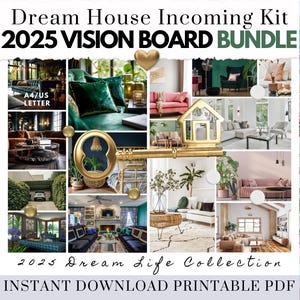 2025 Vision Board Printable Bundle Kit Dream Home Manifesting Happiness PDF Home Mood Board for Women Law of Attraction Free Gift New Home