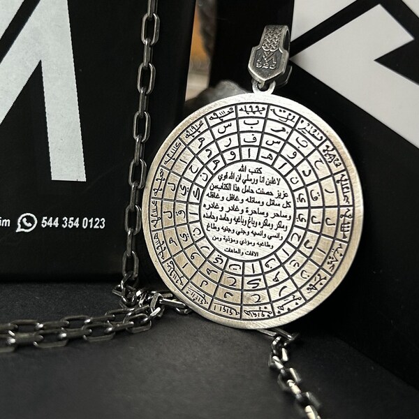 Silver Amulet for Protection with Arabic Letters - Meaningful Talisman Necklace