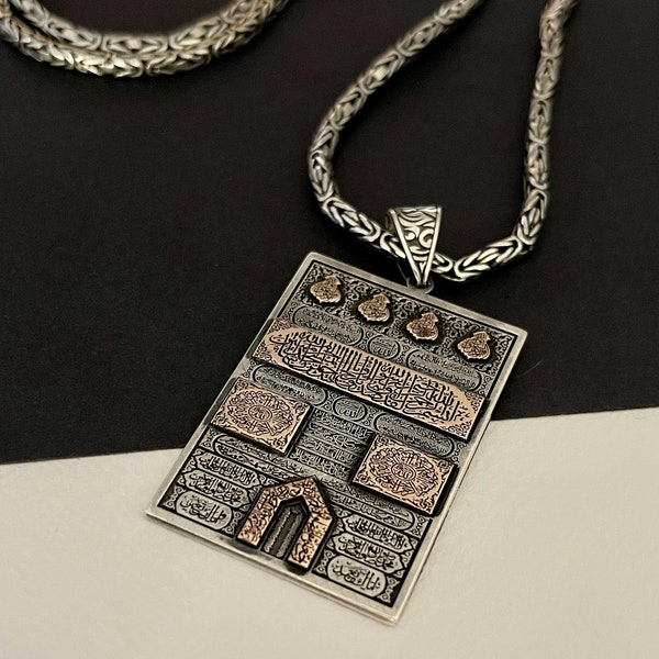 Silver Kaaba Cover Necklace, Silver Prayer Necklace, Silver Arabic Calligraphy Necklace, Sided Men's Necklace, Silver Arabic Jewelry