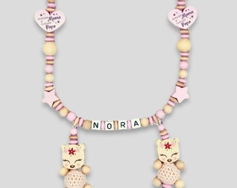 Stroller chain with name deer pink natural gift for a birth