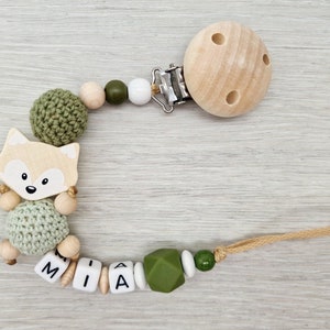 Pacifier chain with name fox gift for birth image 1