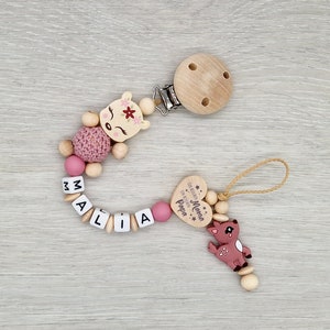 Pacifier chain with name deer heart with saying, a little bit of mom, a little bit of dad and a lot of wonder, gift for a birth