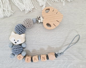 Pacifier chain with name fox gift for birth