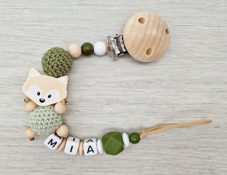 Pacifier chain with name fox gift for birth image 1