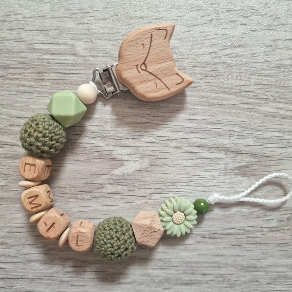 Schnullerkette mit Namen Navy Green Natur Fuchs