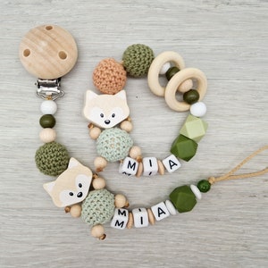 Pacifier chain with name fox gift for birth Schnullerk.+Greifrin