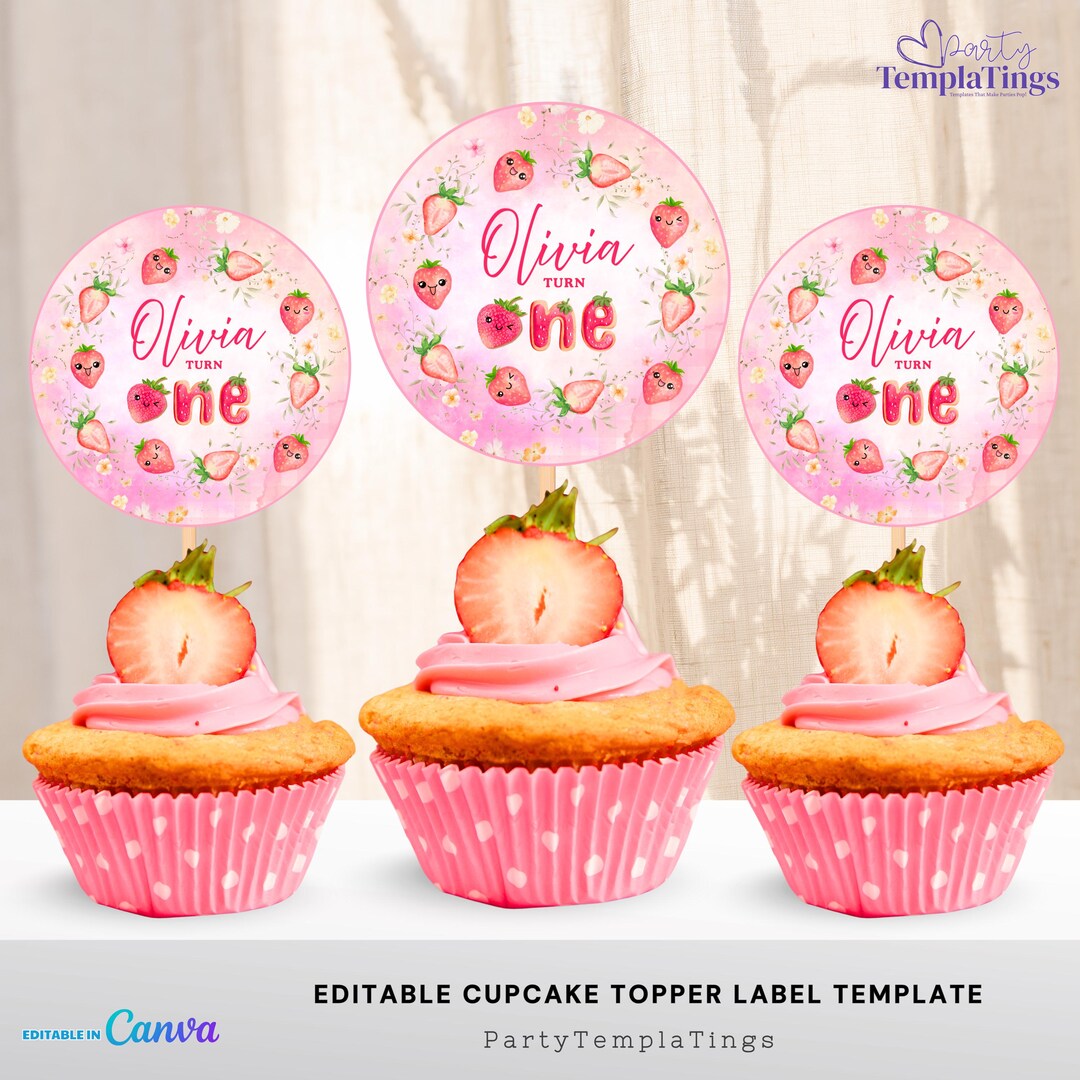 Berry Sweet First Birthday Cupcake Topper Strawberry Party Topper ...