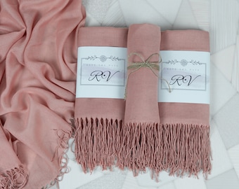 Bulk Bridal Shower Favors Powder Pink Pashmina Shawl Bridesmaid Shawl Wedding Favors for Guests Pashminas  , Pashmina Scarf Wedding Pashmina