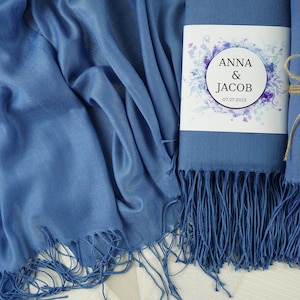 Blue Pashmina Shawl for Wedding Custom Bridesmaid Shawl Bridal Shower Favor Personalized Christmas Gift Wrap Wedding Favor for Guests  Bulk