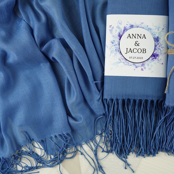 Blue Pashmina Shawl for Wedding Custom Bridesmaid Shawl Bridal Shower Favor Personalized Christmas Gift Wrap Wedding Favor for Guests  Bulk