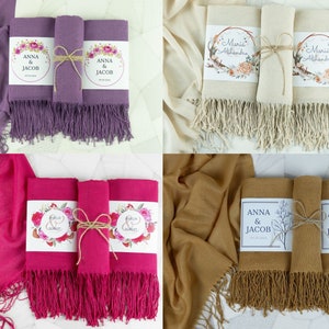 100 pcs pashmina, WEDDING SHAWLS, PASHMINA Wrap, Eco Friendly Silky Personalized Bridesmaid Luxury Pashminas Scarf, Bridal Shower Gift