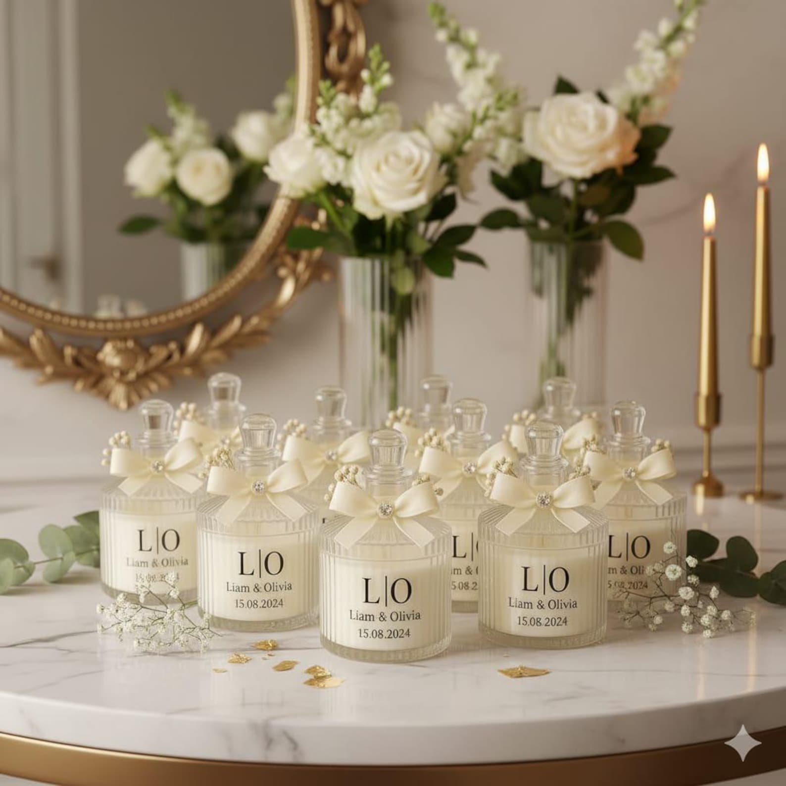 Wedding Favor Custom Candles Bridal Shower Party Favors Bulk Candle Jar Soy Wax Elegant GlassLook Jars vanilla scent