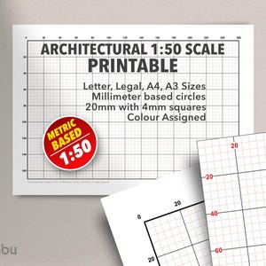 Papel cuadriculado arquitectónico a escala 1:50 (tamaños A4, A3 y carta) (Descargar PDF)