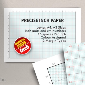 Graph Grid Paper for Technical Drawing, Inch Units, Colour Grid Lines, A4/Letter/A3, 1/16, 16 Squares per Inch, Cross Stitch Printable Paper