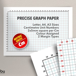 Graph Grid Paper Printable for Technical Drawing, Drafting Paper, Centimetre Units, Colour Grid Lines, Size A4 Letter A3, 5mm Squares