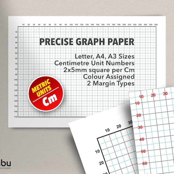 Graph Grid Paper Printable for Technical Drawing, Drafting Paper, Centimetre Units, Colour Grid Lines, Size A4 Letter A3, 5mm Squares