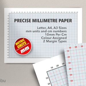 Millimeter Graph Grid Paper Printable, Precision Technical Drawing, Color Coded Grid, Engineering, Drafting, Architecture and School Drawing