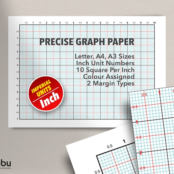 Zoll-Maßeinheiten, Farbgitterlinien, A4/Letter/A3, 1/10, 10 Quadrate pro Zoll, Kreuzstich bedruckbares Papier