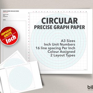 Könnte beinhalten: A3-Format kreisförmiges Millimeterpapier mit 16 Linien pro Zoll, Zoll-Einheiten-Nummern und zugewiesener Farbe. Das Papier ist für präzises Zeichnen konzipiert und verfügt über zwei Layouttypen.