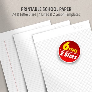 Printable Lined and Grid Paper PDF | A4 & US Letter Size | Digital Download Writing and Drawing Sheets for School, Office, Journaling