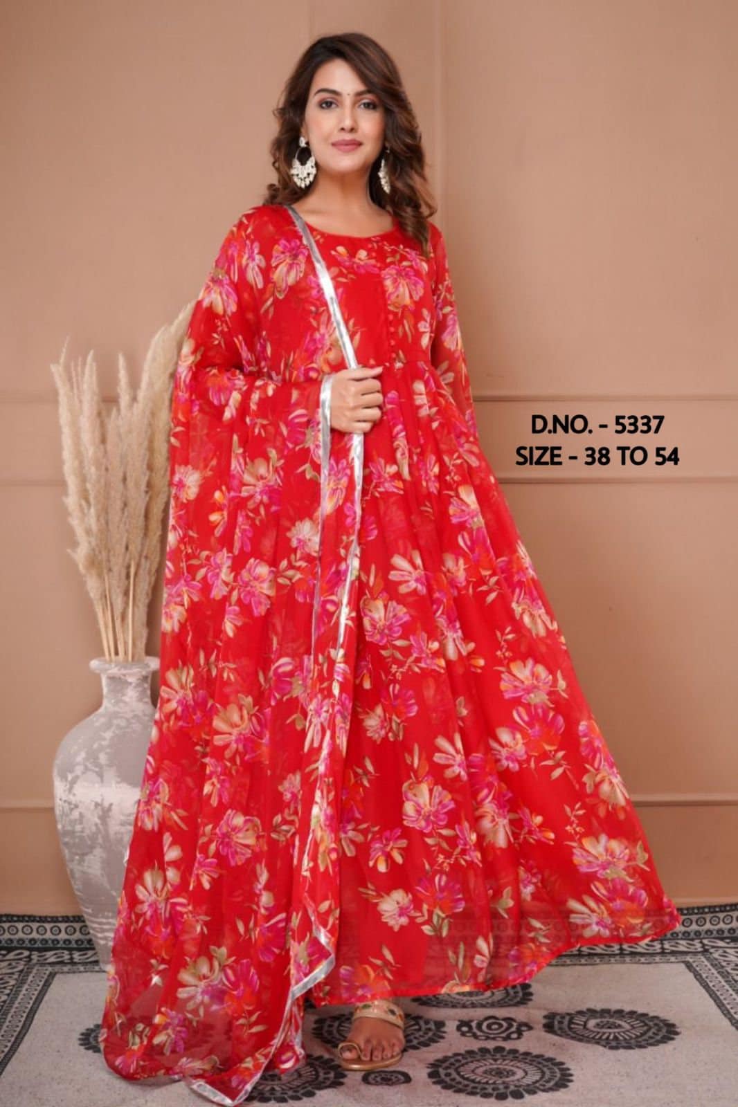 Premium Indian Designer Floral Printed Chiffon Anarkali Kurta