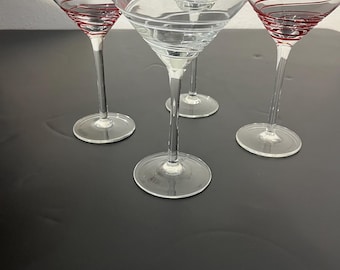 Vintage White & Red Swirl line Martini Glasses, 7"