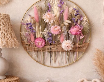 Handmade Pastel Floral Hoop Wreath - Dried Flower Wall Hanging - Perfect for Nursery or Children's Room Decor