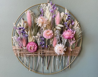 Handmade Pastel Floral Hoop Wreath - Dried Flower Wall Hanging - Perfect for Nursery or Children's Room Decor