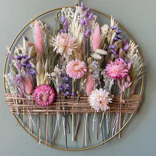 Couronne Boho en Fleurs Séchées • Déco Murale Chambre Bébé • Anneau Floral Rose • Décoration Murale Enfant • Cadeau Naissance