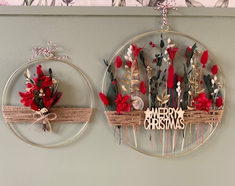 Elegant Christmas Double Set with Wreaths, hanging for door, front door decorations in boho style, seasonal ornament with dried flowers