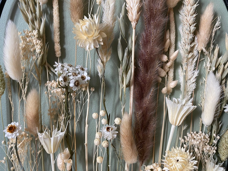 Unique floral and jute wreath in garden style.Earthy beige flowers for naturalistic interiors. Metal, black ring with jute cord and flowers image 4