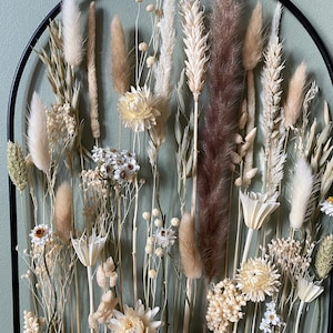 Unique floral and jute wreath in garden style.Earthy beige flowers for naturalistic interiors. Metal, black ring with jute cord and flowers image 9