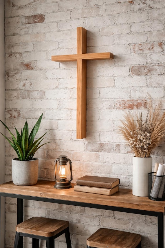 Schlichtes Holzkreuz aus Eiche | Moderne Wanddeko | Christliches Geschenk zur Taufe, Kommunion oder Einzug