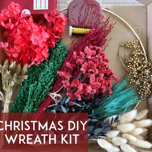 Christmas DIY Wreath Kit – Gold Hoop 12&quot; (30 cm) | Dried Flowers, Bells & Ribbon | Limited Holiday Floral Craft Gift