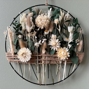 Boho dried flower wall hanging with eucalyptus | Natural floral hoop for meditation, relaxation, rustic and modern home decor
