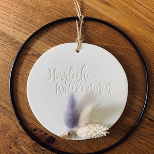 Scandinavian door sign with dried flowers | Door wreath "Welcome" | Door sign entrance, door wreath with dried flowers & metal ring