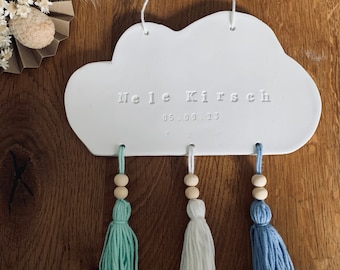 personalized baby cloud with colorful tassels / tassels, birth gift, personalized baby gift, children's room decoration