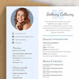 Blue Sorority Resume Template with Photo for Google Docs | Sorority Rush Resume Digital Download, Recruitment Resume Template Packet