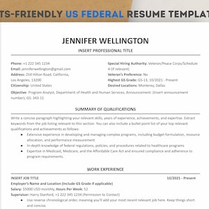 ATS US Federal Resume Template 2025 for Word & Google Docs | Government Resume/Federal Resume for USAJOBS application + Cover Letter