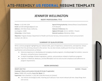ATS US Federal Resume Template 2025 for Word & Google Docs | Government Resume/Federal Resume for USAJOBS application + Cover Letter