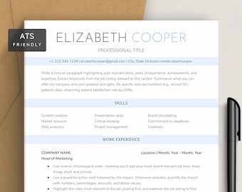 ATS-Friendly Resume Template for Google Docs, Word 2023 | One, Two-Page Resume + Cover Letter | Minimalist, Simple Resume | ATS CV Template