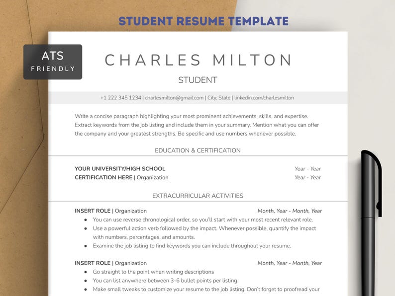 ATS Student Resume Template No Experience | Internship, Graduate, High School & College Student Resume (Google Docs and Word) + Cover Letter image 1