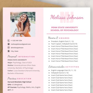 Sorority Resume Template with Photo for Google Docs 2025 | Digital Download Rush Resume | Pink Sorority Recruitment Packet, Social Resume