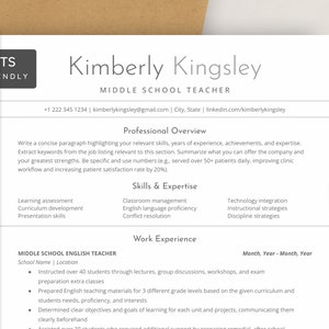 Plantilla de currículum para docentes de ATS (Documentos de Google, Word y carta de presentación) / Director, Educación, Educador, Maestro de primaria y secundaria. CV docente.