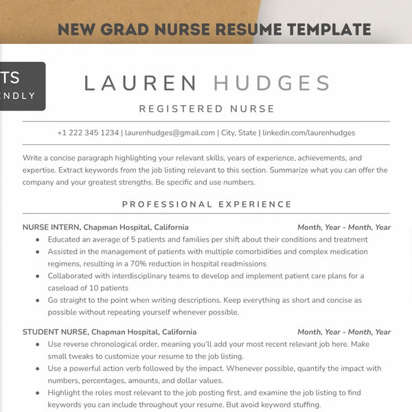 New Grad Nurse Resume Template, ATS-Friendly Google Docs & Word 2023 | Nursing Student, Student Nurse, Registered Nurse RN Resume Template