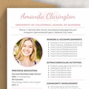 Sorority Resume Template with Photo, Google Docs | Digital Download Sorority Rush Resume | Sorority Recruitment Packet, Pink Social Resume