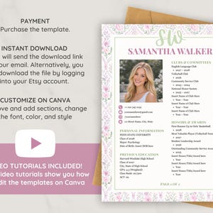 CV-mall för sorority i Canva | Redigerbart rosa CV för sociala medier med foto + personligt brev | Digital nedladdning av grekisk rekrytering/rushpaket bild 6