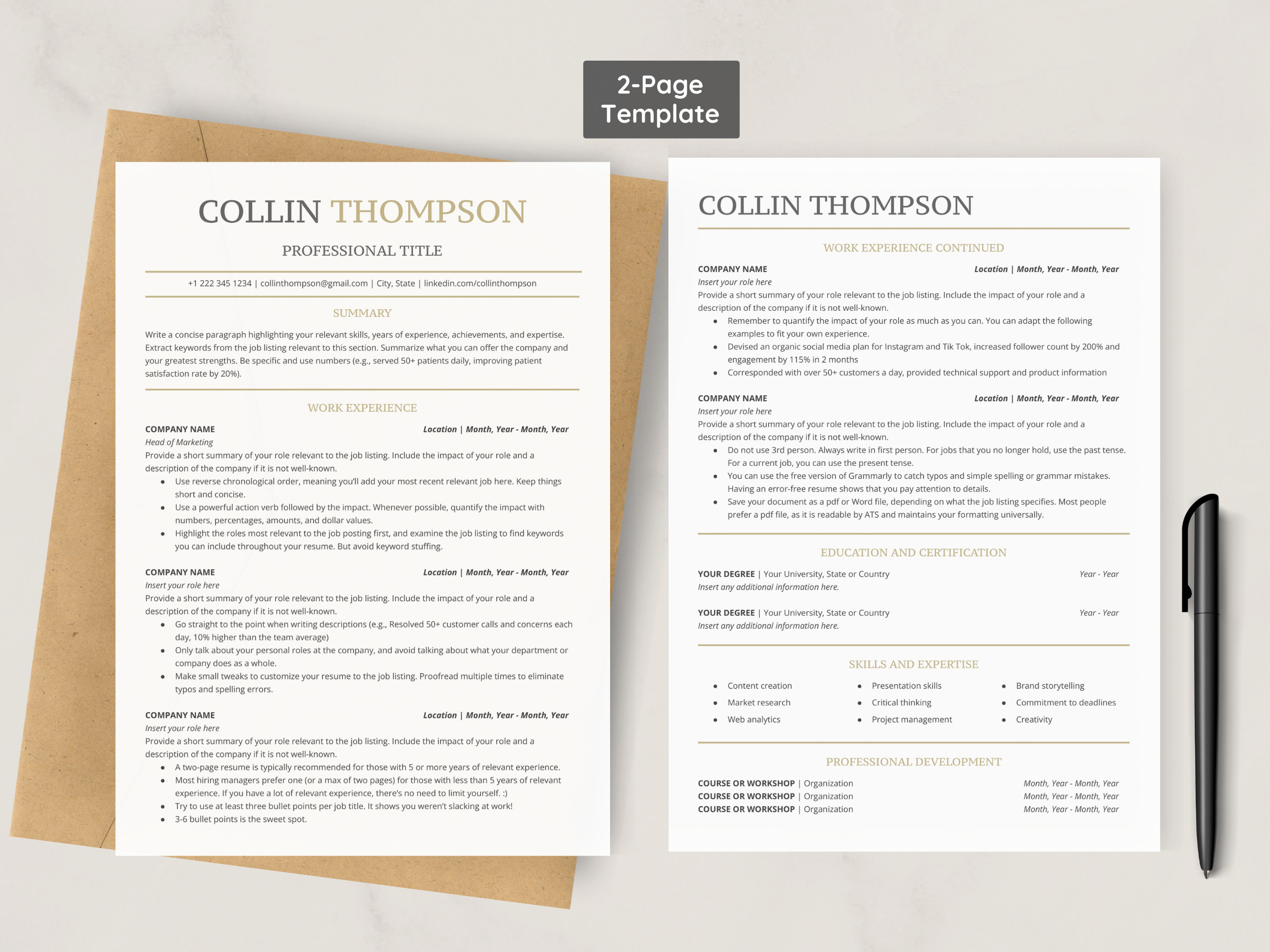 ATS Resume and Cover Letter Template for Word, Google Docs 2023 ATS CV ...