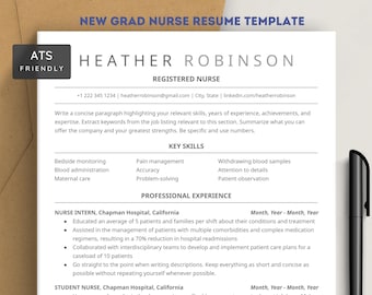 New Grad Nurse Resume Template, ATS-freundliches Google Docs & Word 2025 | Lebenslauf Vorlage für Krankenpflegeschüler, Krankenpflegeschülerin und RN / Registered Nurse